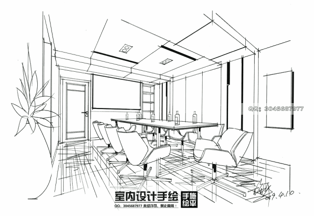 【手绘】小型会议室马克笔上色步骤图!