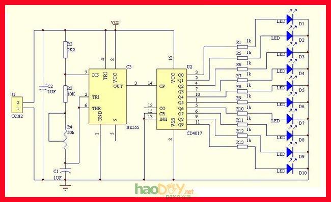 led跑马循环流水灯 pcb电路板