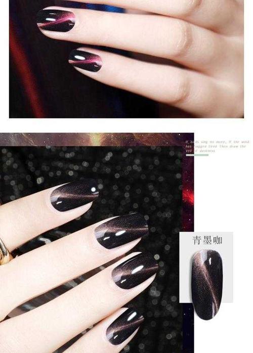 美甲黑色手指甲图案 适合短指甲简单美甲