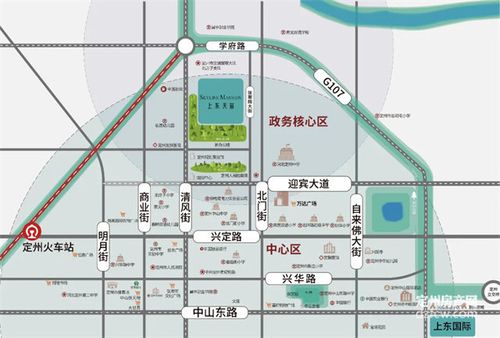 紧邻城市规划馆,南侧为博陵公园,双公园,双名校(定州一中,实验中学)