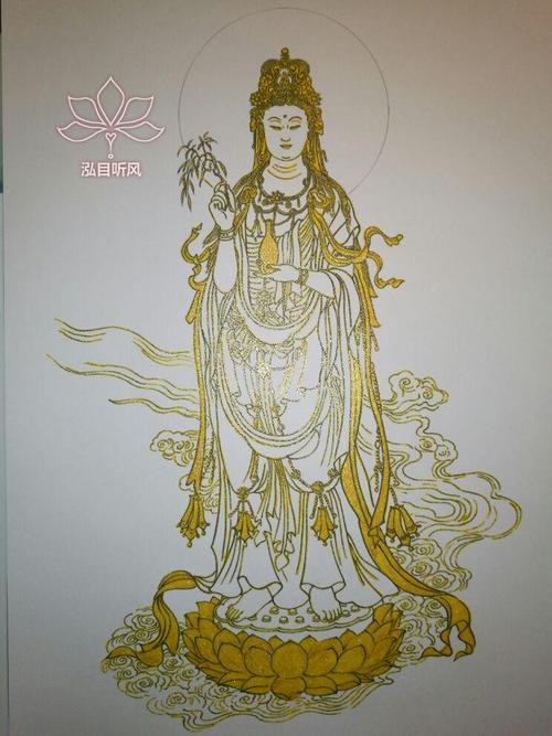 浅灰亲手画《观世音菩萨》描金11种★送子观音画像手描绘金画白描