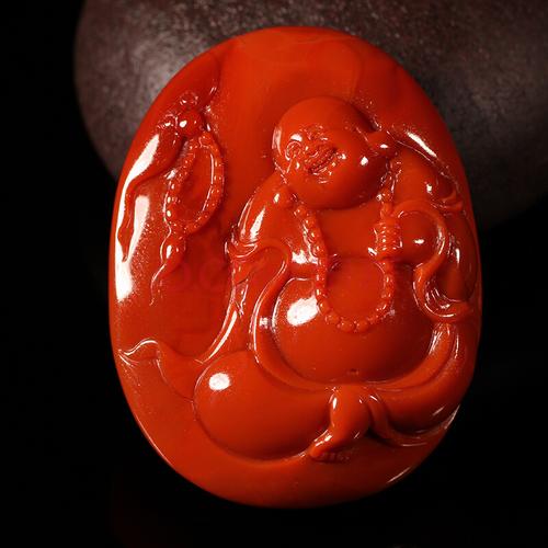 73g【柿子红笑佛】吊坠 苏工大气红润 精品南红玛瑙挂件