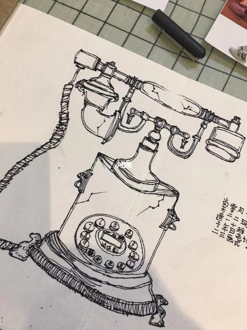 线描|电话|儿童画|写生_儿童画_线描_创意美术_文化