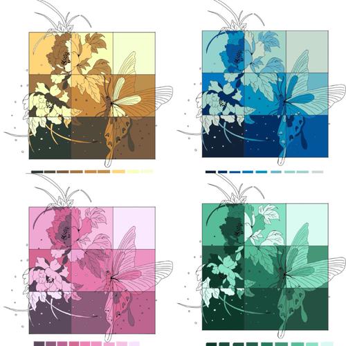 色彩构成-明度九调03红黄蓝绿色的蝴蝶儿_色彩构成