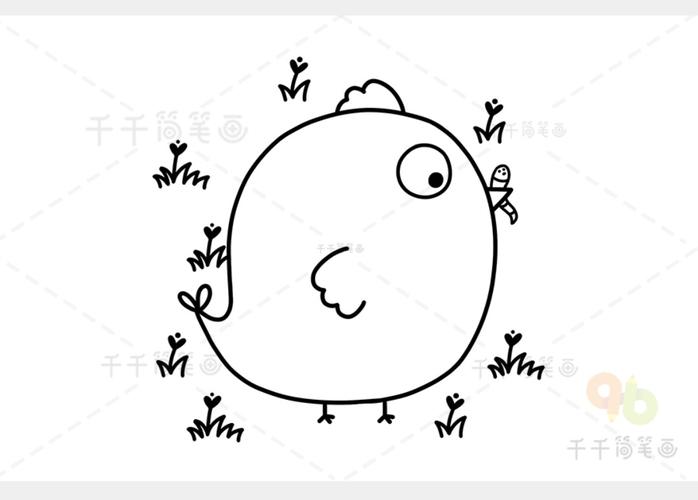 第六步:涂上漂亮的颜色,吃虫子的小鸡简笔画就完成了!