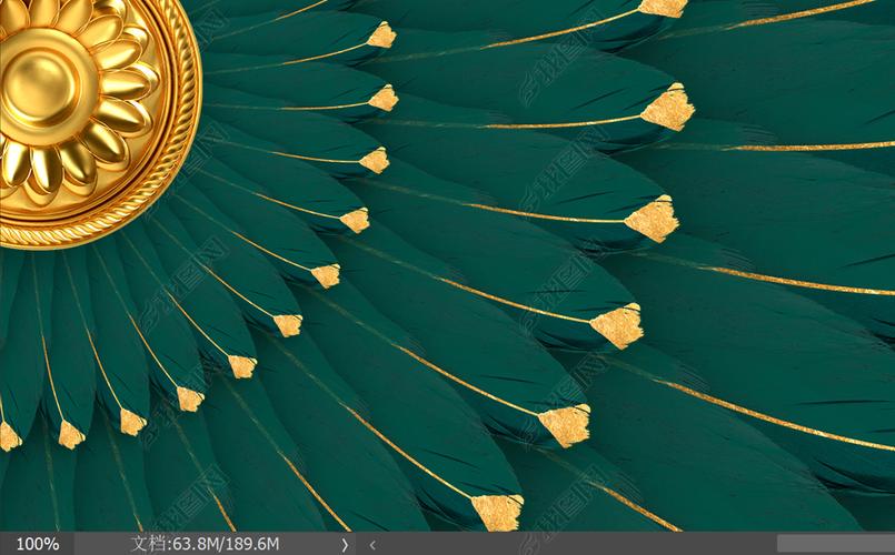 轻奢现代吉祥绿金羽毛客厅餐厅挂画玄关装饰画3