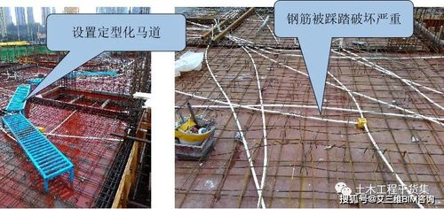钢筋成品保护 板钢筋绑扎完成后,应及时铺设马道,防止钢筋被踩踏