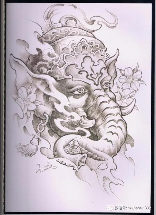 纹身手稿 纹身图案 象神纹身素材 纹身图案