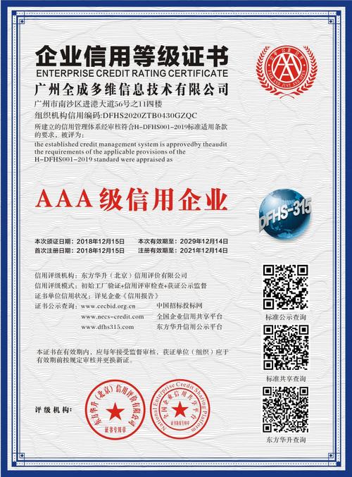 企业信用等级证书aaa级