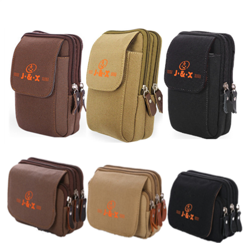 派尼美特手机腰包男竖款帆布腰包多功能横款穿皮带5055寸手机包袋视频