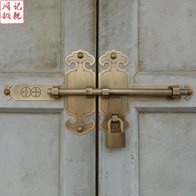 纯铜门栓中式仿古插销老式复古别墅庭院户外门扣防盗挂锁古铜门.