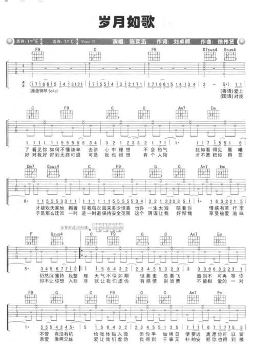 《岁月如歌-陈奕迅(吉他谱)》吉他谱