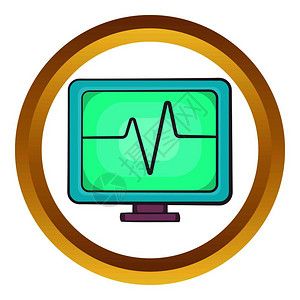 金圆中的心电图监测矢量标白色背景上孤立的卡通风格心电图监测矢量标
