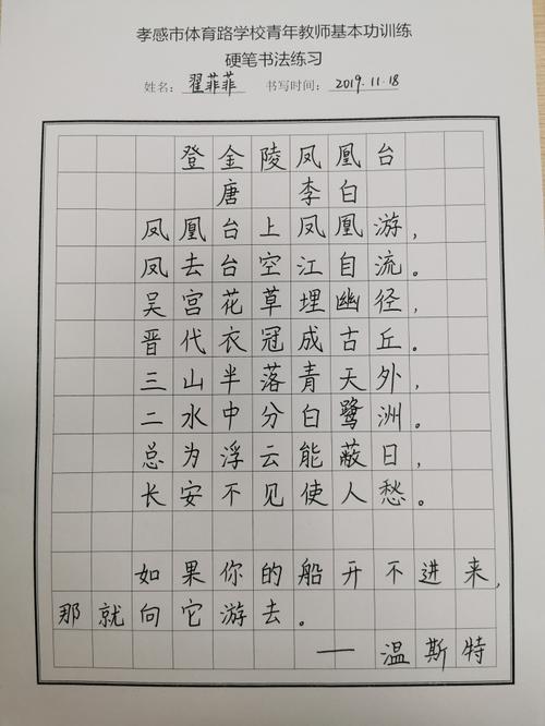 翟菲菲硬笔书法作品