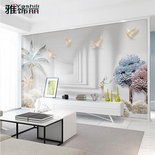 购客8d电视背景墙壁纸现代简约延伸空间客厅壁画16d立体影视墙布大气
