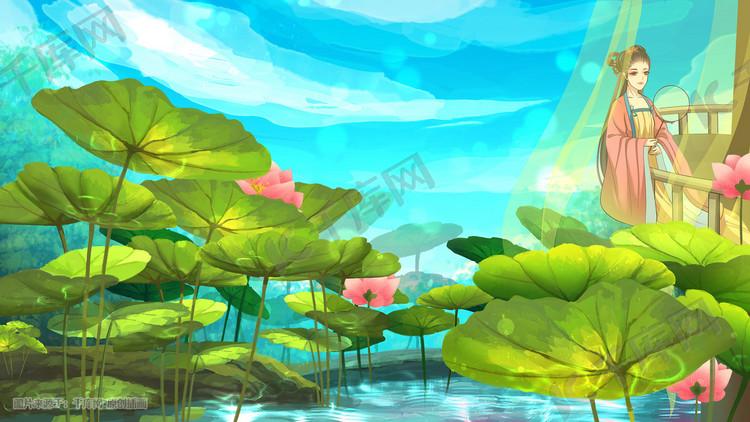 夏天夏季夏至荷花池塘古风风景