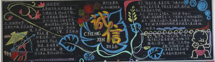 诚信感恩为主题的黑板报版面设计图