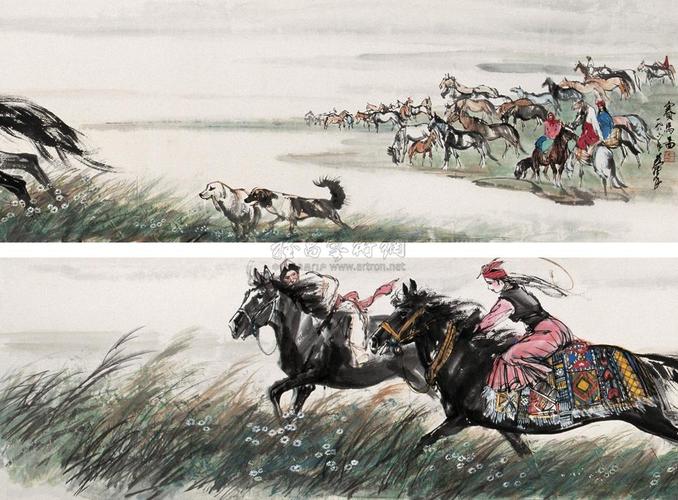 0548 1986年作 赛马图 手卷 设色纸本