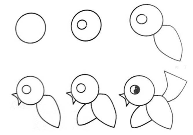 儿童简笔画步骤大全,儿童学画入门基础—小鸟的画法图解