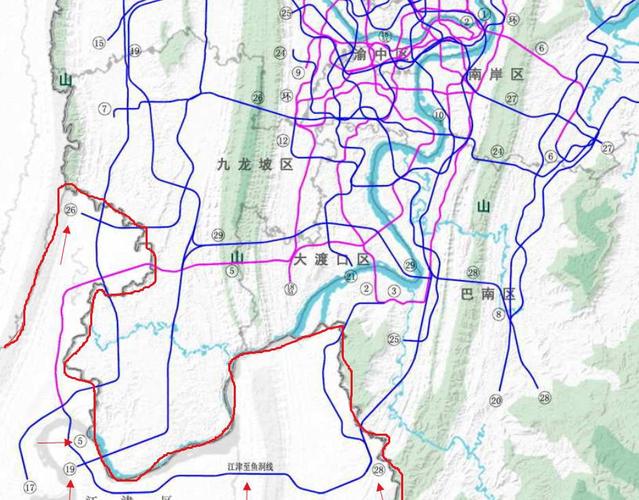 重庆江津区轻轨轨道路线新增26号线,17号线,19号线以及28号线