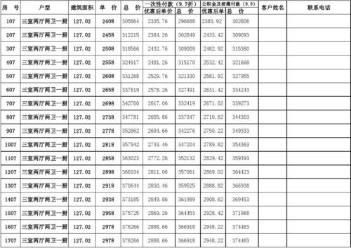 房地产项目销控表