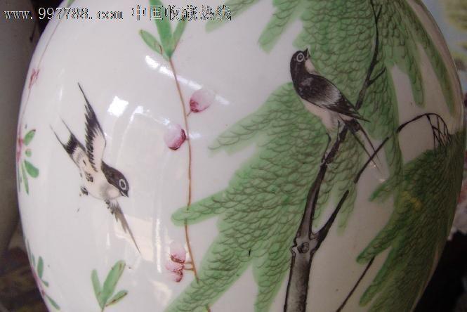 一对精美清末民国粉彩花鸟观音瓶(杏林春燕观音瓶)47厘米左右