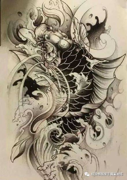 纹身手稿484期:34款锦鲤等鲤鱼纹身手稿图片