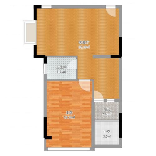 鸿威东方丽景1室2厅1卫1厨75.00㎡户型图