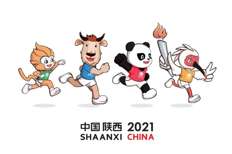 十四运吉祥物"朱朱"演绎羽毛球,乒乓球,网球,冲浪,皮划艇,帆船,跳水