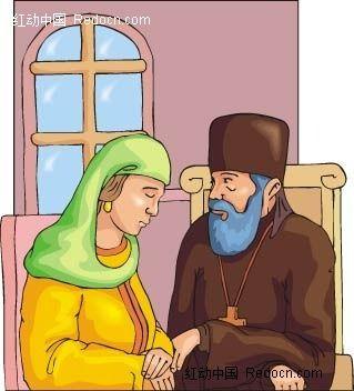 向神父忏悔的女人矢量人物插画