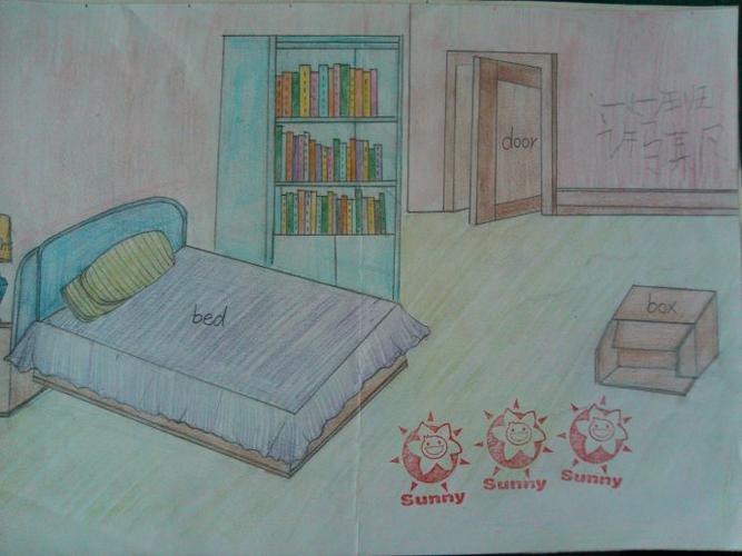 学习完第二单元room后,孩子们用手中的画笔设计出了充满英语气息的新