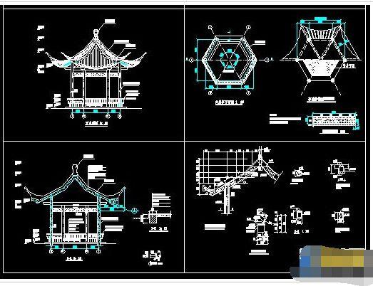钢筋混凝土六角亭cad详细设计施工图