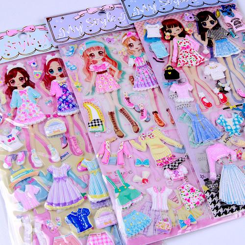 满38包邮 芭比娃娃儿童公主换装贴纸女孩换衣服贴画韩