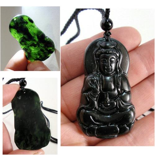 正品精选可做信物 墨碧玉 新疆和田玉纯天然黑碧玉观音吊坠挂件