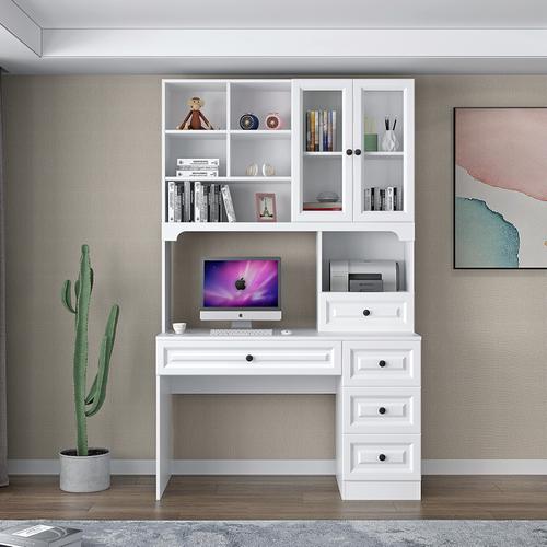 双人电脑桌书柜书桌一体儿童书桌书架组合简约书桌家用收纳置物架