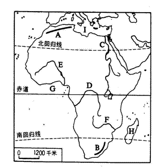 读非洲地图,分析回答下列问题(8分,每空1分) (1)在左图中