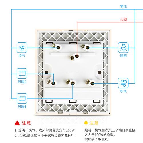 国际电工家用通用面板浴室暖风机卫生间合一风暖防水浴霸开关五开