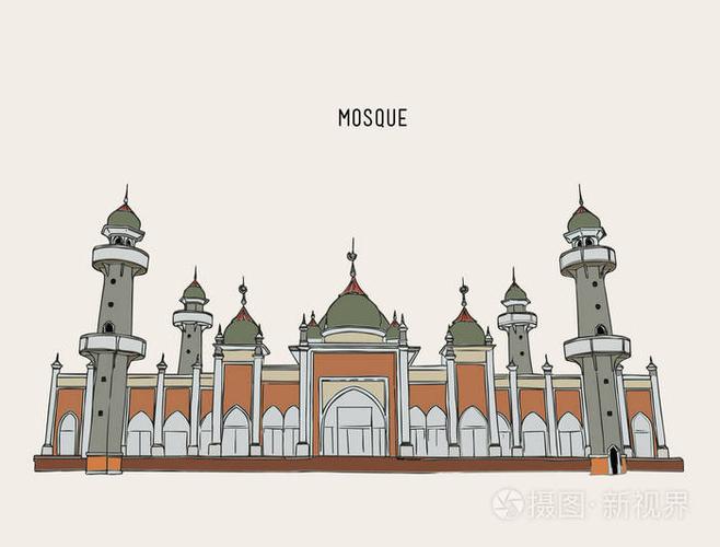 穆斯林的清真寺,手画素描矢量