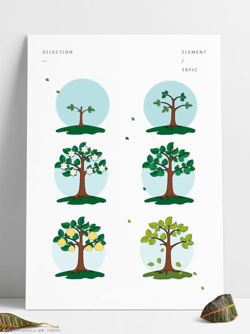 手绘风卡通水果果树柚子植物生长过程元素