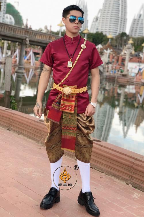 傣王妃服饰泰国传统男装傣族泼水节盛装套装立领短袖
