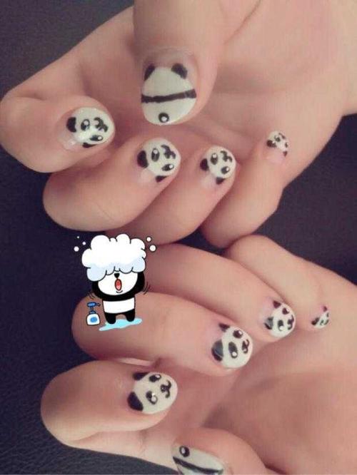 动物熊猫美甲图片卡通 卡通动物美甲图片(2)