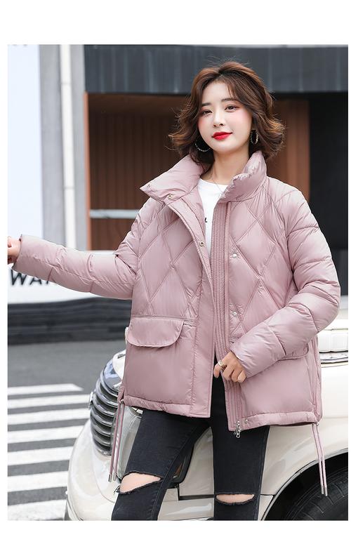 实拍羽绒服女短款2021时尚立领面包服加厚冬装小个子学生外套粉红色xl