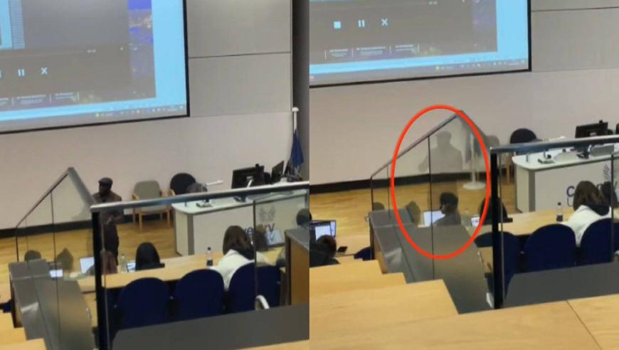 女孩上课时发现有趣一幕,老师透过玻璃后"隐身"了,网友脑洞大开