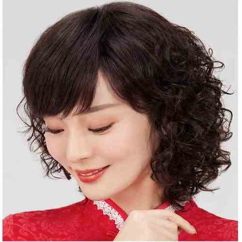 真发假发女羊毛卷时尚女士假发中长卷发妈妈款假发气质高端假发