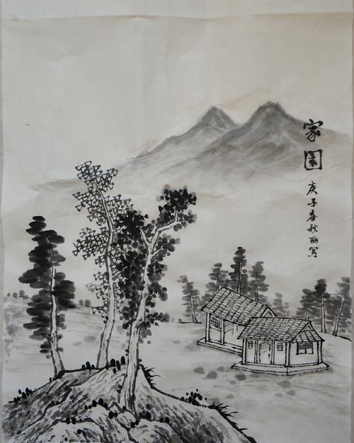 淡墨画远山,最后调整画面的墨色浓淡,完成