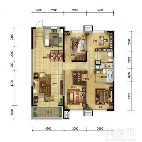 135㎡标准层户型 ,4室2厅,135平米