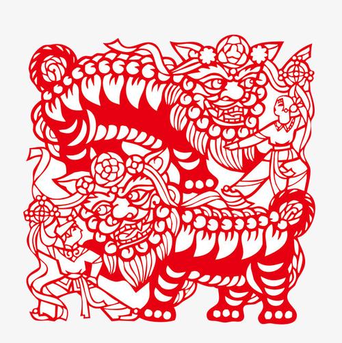 剪纸舞狮子