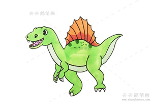 卡通棘龙简笔画带颜色教程，棘龙简笔画一步一步绘画模板