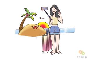 沙滩和大海更配哦 女孩简笔画画法