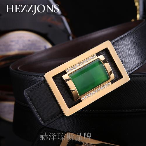 赫泽琼斯hezzjons男士皮带进口意大利牛皮腰带手工镶钻宝石扣真皮皮带